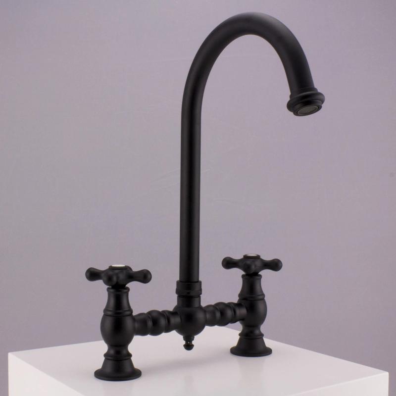 PB Nostalgic Bridge kitchen tap matt black round spout with star knobs 1208954671
