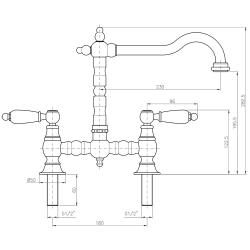 PB Nostalgic Bridge Kitchen Tap Brass natural angled spout with white levers 1208954672