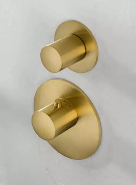 SB 316 AESTHETICS Round concealed thermostatic mixer with 1 outlet / shut-off valve, PVD brushed gold 1208954895