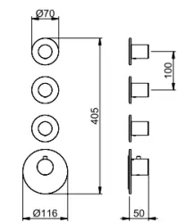 SB AESTHETICS Round concealed thermostatic mixer with 3 outlets / 3 shut-off valves, chrome 1208954968