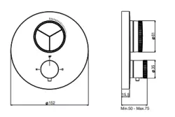 SB Push Round concealed thermostatic mixer with push button 3-way diverter and flow regulator control chrome 1208955074