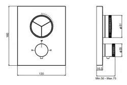 SB Push Square concealed thermostatic mixer with push button 3-way diverter and flow regulator matt black 1208955134