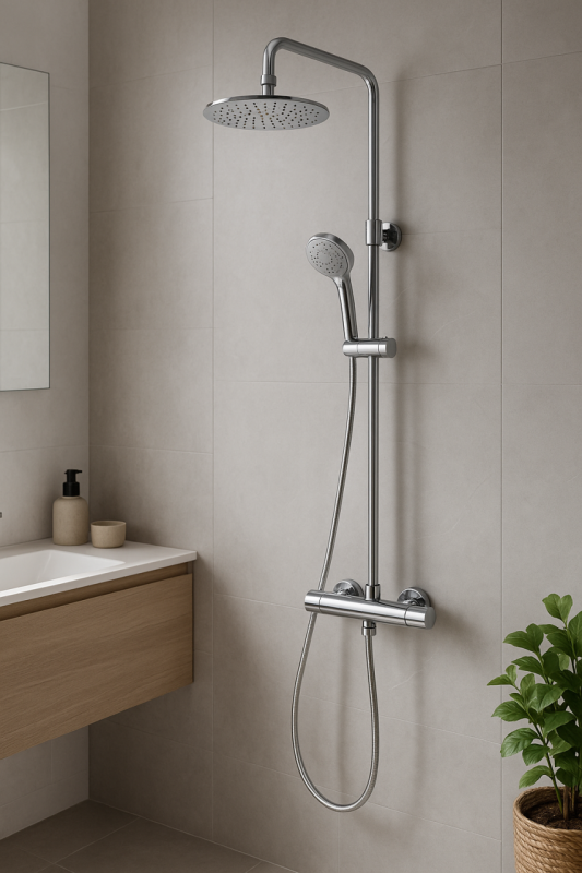 Aquadesign Valence surface-mounted shower set with thermostat and rain shower, chrome