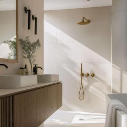 Waterevolution Flow concealed shower set with thermostat rain shower and hand shower brushed brass