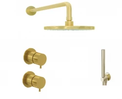 Waterevolution Flow concealed shower set with thermostat rain shower and hand shower brushed brass