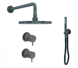 Waterevolution Flow concealed shower set with thermostat rain shower and hand shower gun metal