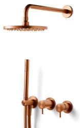 Waterevolution Flow recessed shower set with thermostat rain shower and hand shower brushed copper PVD