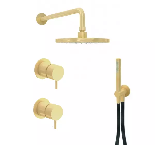 Waterevolution Flow concealed shower set with thermostat rain shower and hand shower brushed light gold PVD