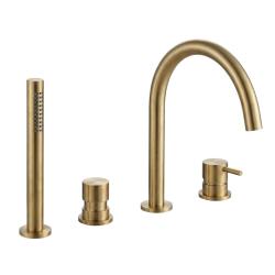 Waterevolution Flow 4-hole Bath Mixer Tap for Rim Mounting Brushed Natural Brass T138LE