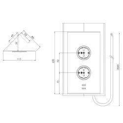 Indux Energy column 2ST22 with 2 sockets and 2 USB connections Gun Metal with Pin earth