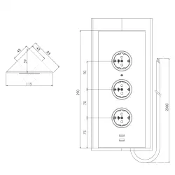 Indux Power socket 3ST29 with 3 outlets and 2 USB sockets stainless steel