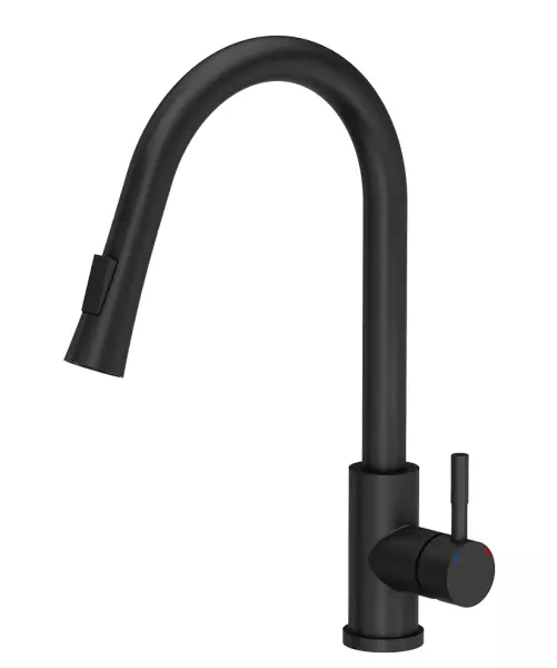 Quadri Leeds kitchen mixer tap with pull-out shower with 2 settings matt black 1208955907