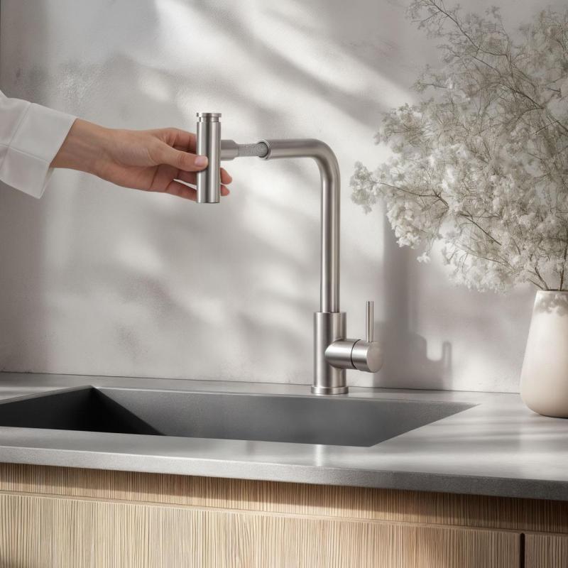 Quadri Cardiff kitchen mixer with pull-out shower with 2 spray types stainless steel 1208955914