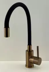 Quadri Bristol kitchen mixer tap with flexible black spout PVD brushed copper 1208955984