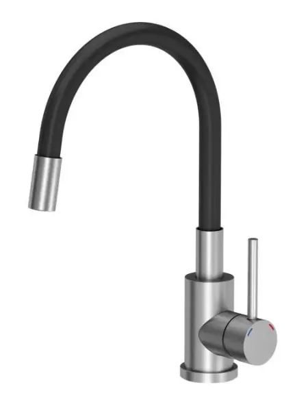 Quadri Bristol stainless steel kitchen mixer tap with flexible black spout 1208956026