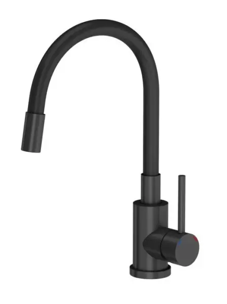 Quadri Bristol kitchen mixer tap matt black with flexible black spout 1208956027