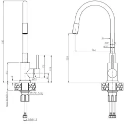 Quadri Bristol kitchen mixer tap with flexible black spout PVD brushed gold 1208956029