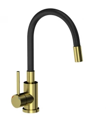 Quadri Bristol kitchen mixer tap with flexible black spout PVD brushed gold 1208956029