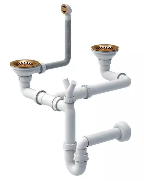 Quadri London copper double drain set sink incl. overflow copper 1208956067