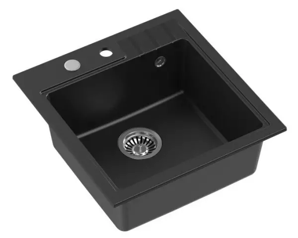 Quadri Cardigan black granite inset sink 50x52cm with tap hole bench 1208956069