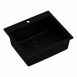 Quadri Sheffield black granite flush-mounted sink 57x50cm with tap hole bench and black plug 1208956076