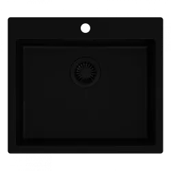 Quadri Sheffield black granite flush-mounted sink 57x50cm with tap hole bench and black plug 1208956076