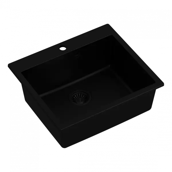 Quadri Sheffield black granite flush-mounted sink 57x50cm with tap hole bench and black plug 1208956076