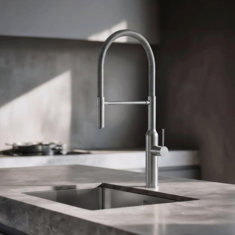 Quadri Stamford hohe Küchenarmatur mit flexiblem Auslauf, Edelstahl 1208956080