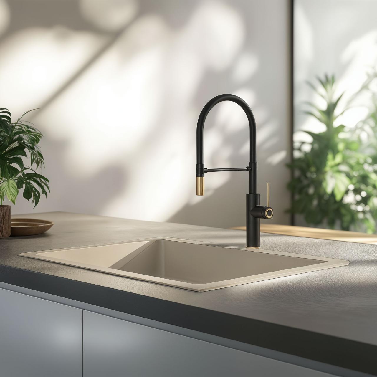 Quadri Retford Kitchen Mixer Tap Black with Gold Finish and Flexible Black Spout 1208956092 - Productafbeelding 2