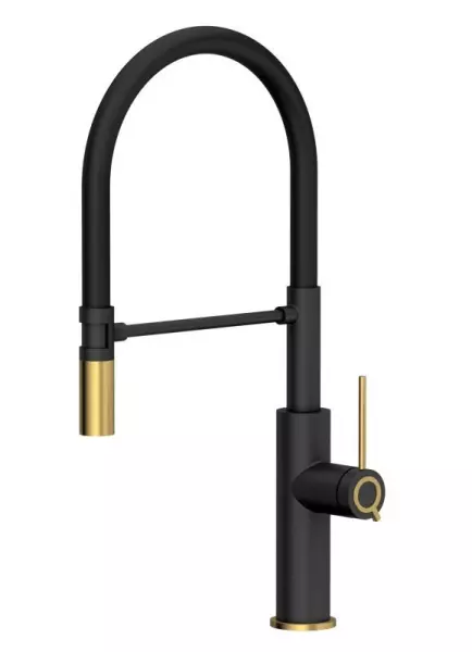 Quadri Retford kitchen mixer gold with flexible spout black 1208956092