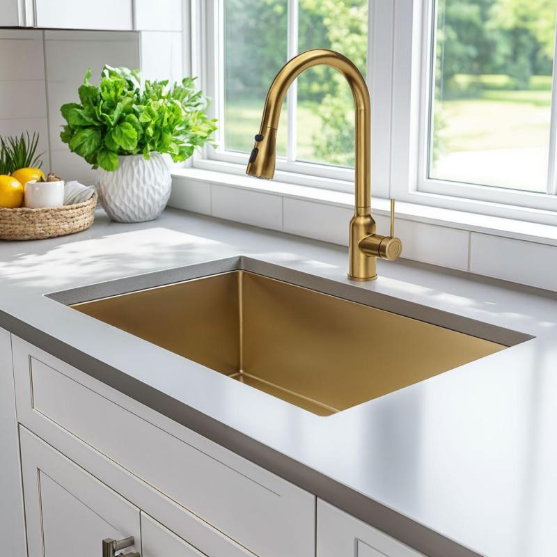 Quadri Stamford kitchen mixer gold with removable spout and spray setting 1208956093