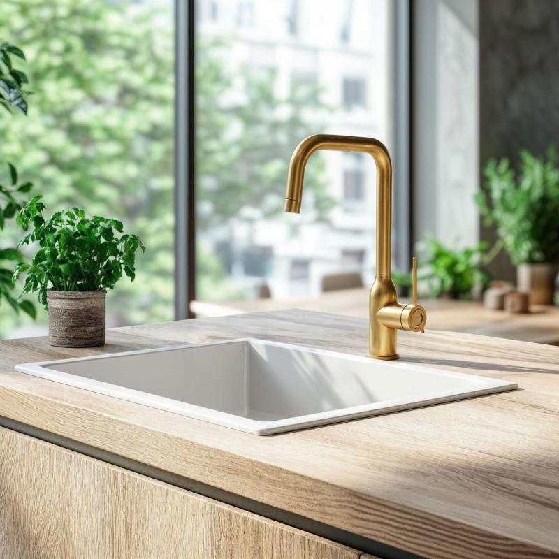 Quadri Stamford kitchen mixer pvd gold with swiveling angled spout 1208956098