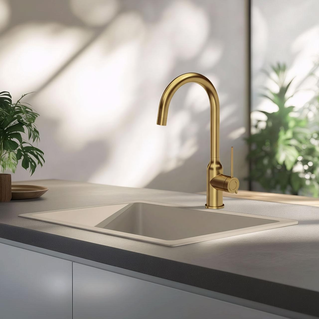 Quadri Stamford kitchen mixer gold with rotating round spout 1208956114 - Productafbeelding 2