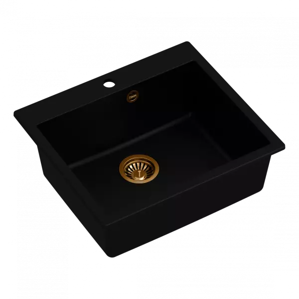 Quadri Sheffield black granite flush-mounted sink 57x50cm with tap hole bench and copper plug 1208956115