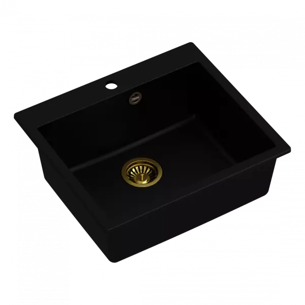 Quadri Sheffield black granite flush-mounted sink 57x50cm with tap hole bench and gold plug 1208956116