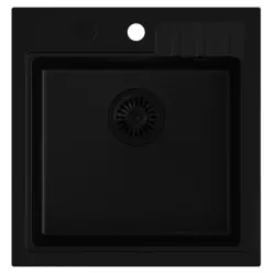 Quadri Cardigan black granite inset sink 50x52cm with black plug with tap hole bench 1208956162