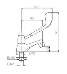 PB Clinic washbasin tap cold water with long lever chrome low model 1208956276