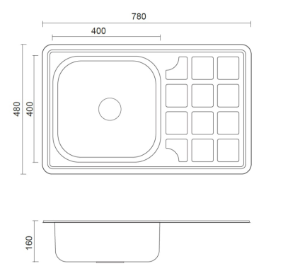 Aquadesign Basic stainless steel sink with drainer, reversible, 78x48cm, top-mounted 1208956286.