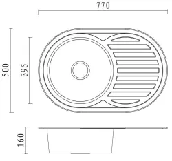 Aquadesign Basic stainless steel sink with draining section reversible 77x50cm inset 1208956287