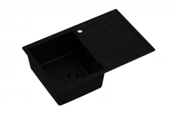 Quadri Sheffield black granite flush-mounted sink with drainer 78x50cm and black plug