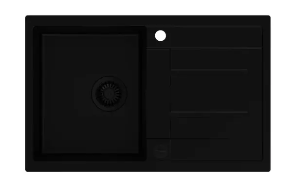 Quadri Sheffield black granite flush-mounted sink with drainer 78x50cm and black plug