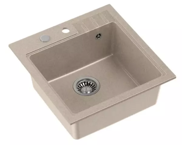 Quadri Cardigan beige sand granite inset sink 50x52cm with tap hole bench 1208956307