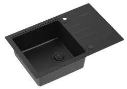 Quadri Cardigan black granite inset sink with drainer reversible 78x50cm with black plug 1208956314