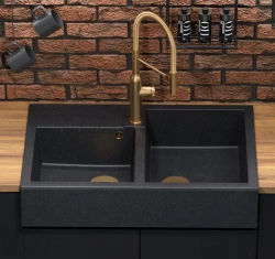 Quadri Minister Double Sink sink anthracite country model 90x62cm with gold plugs 1208956323