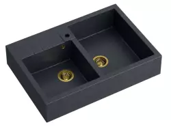 Quadri Minister Double Sink sink anthracite country model 90x62cm with gold plugs 1208956323