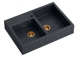 Quadri Minister Double Sink sink anthracite country model 90x62cm with copper plugs 1208956324