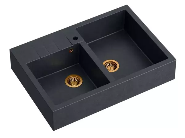 Quadri Minister Double Sink sink anthracite country model 90x62cm with copper plugs 1208956324