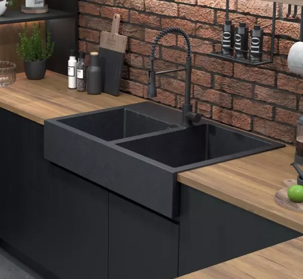 Quadri Minister Double Sink sink anthracite country model 90x62cm with black plugs 1208956326