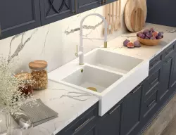 Quadri Minister Double Sink sink white country model 90x62cm with gold plug and overflow 1208956328