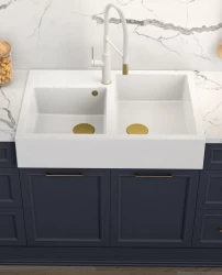 Quadri Minister Double Sink sink white country model 90x62cm with gold plug and overflow 1208956328